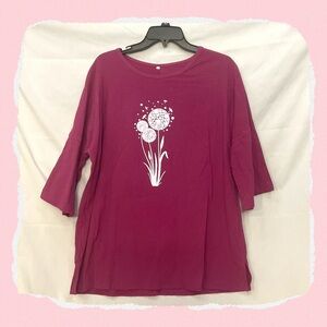 Dandelion & Dragonfly  3/4 Sleeve Graphic Top NWOT 24" p2p
